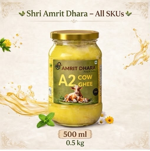 Shri Amrit Dhara A2 Ghee 500ml Glass Jar